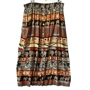 Sharon Anthony Vintage Safari Animal Print Midi Skirt Size 14 Retro Boho USA